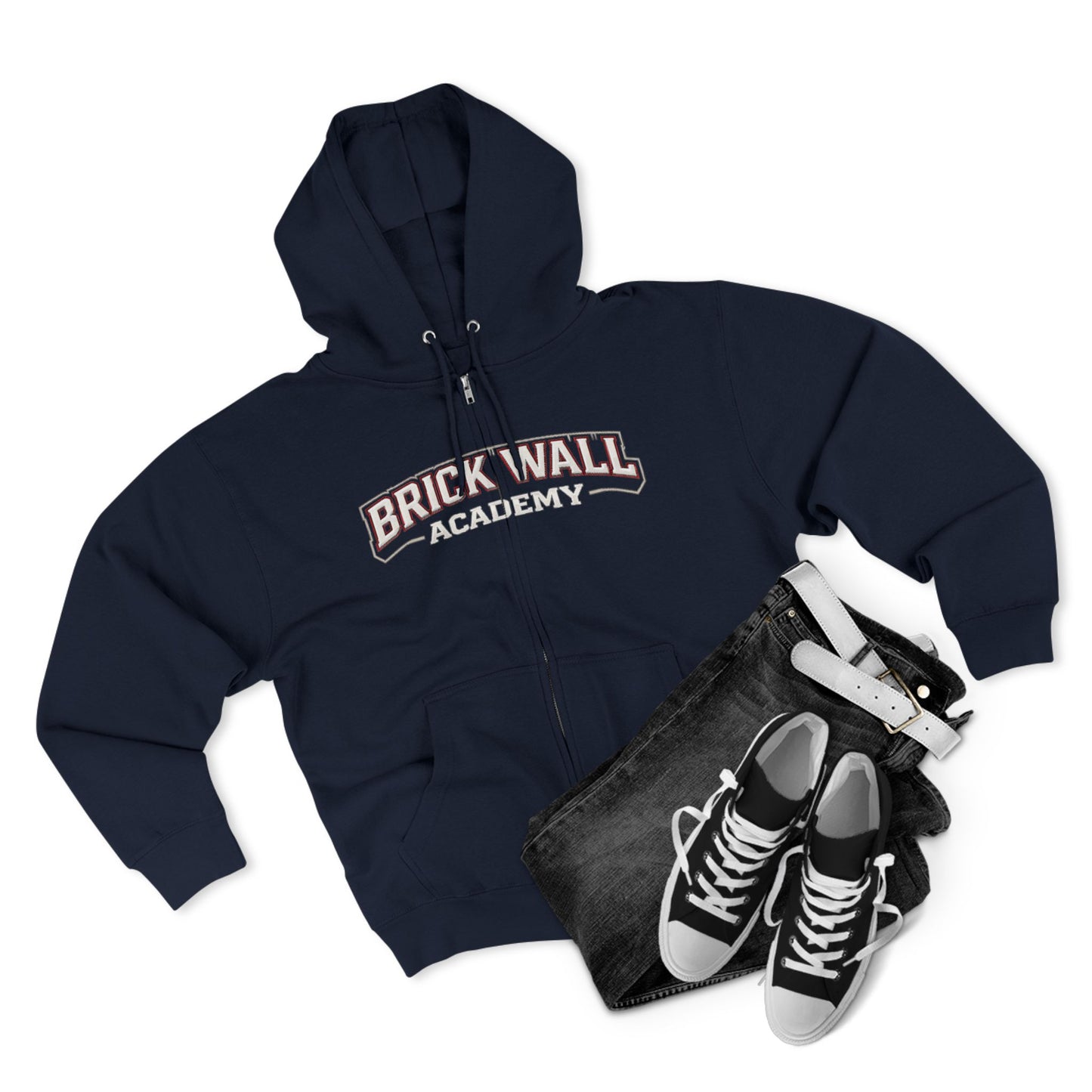 Brick Wall Academy Zip Hoodie — Vintage Collegiate School Spirit Jacket