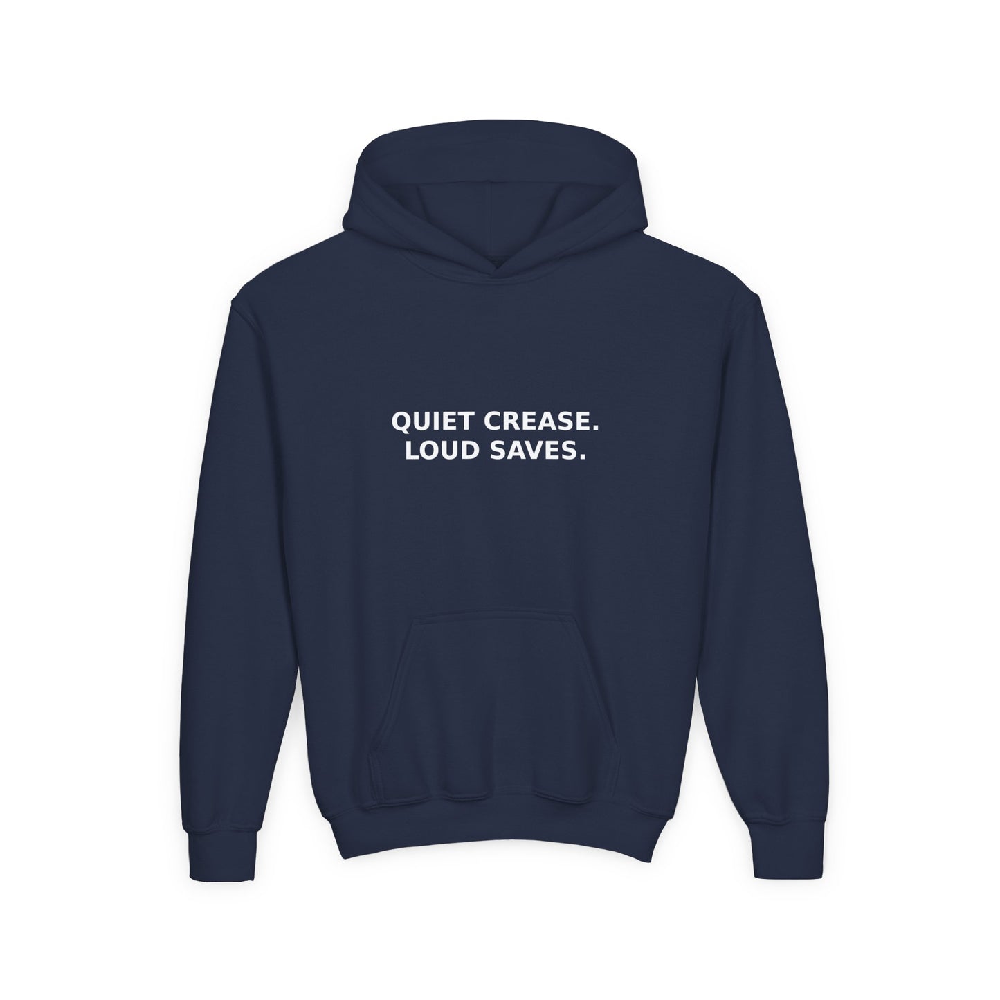Youth Hoodie — “Quiet Crease. Loud Saves.” Soft Black Pullover for Young Goalkeepers