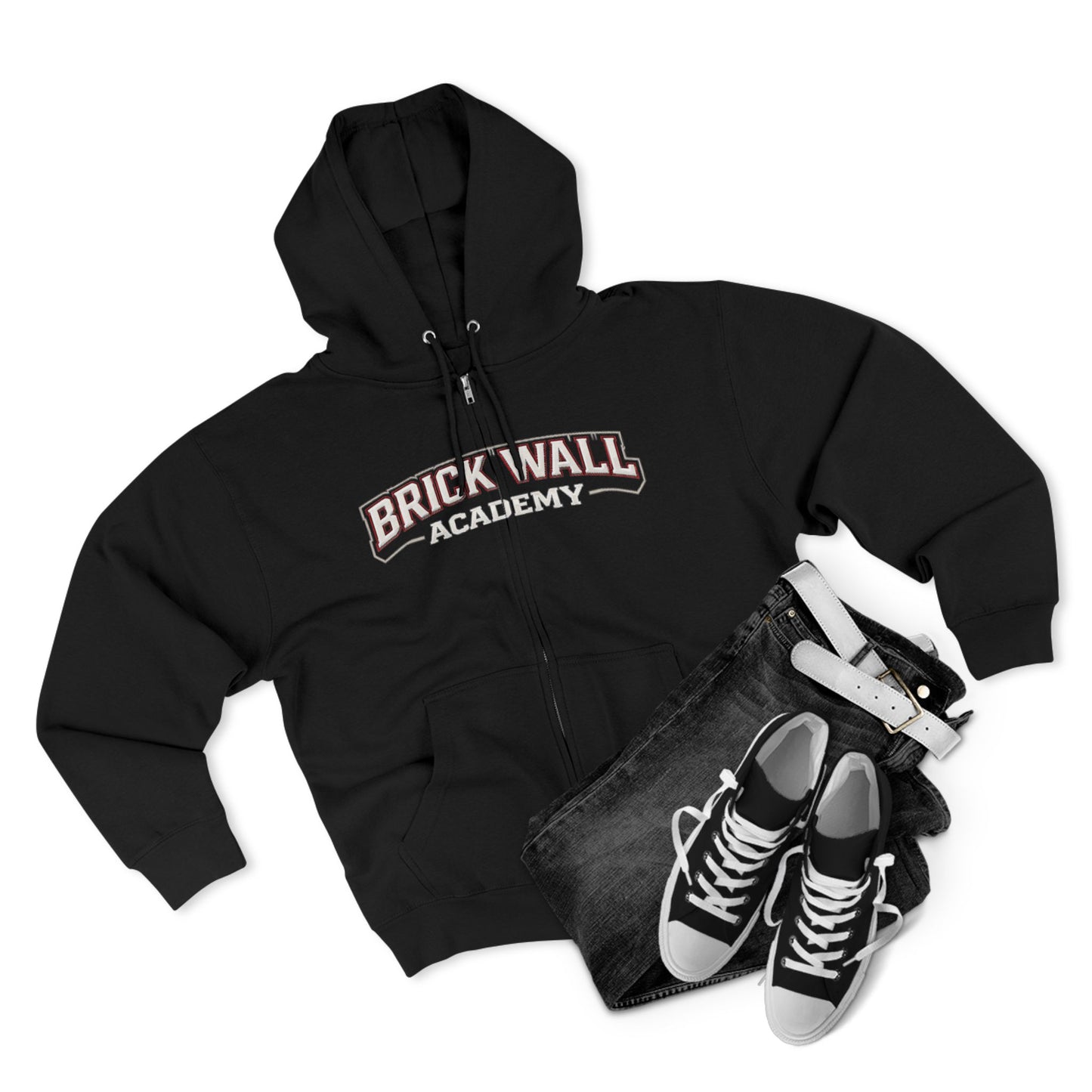 Brick Wall Academy Zip Hoodie — Vintage Collegiate School Spirit Jacket