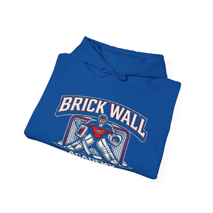 Brick Wall Academy Hockey Hoodie — Goalie Mask & Net Pullover