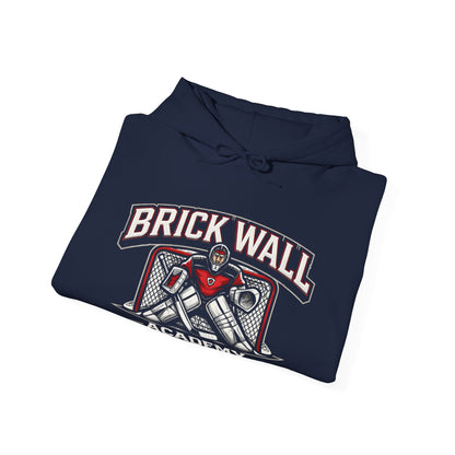 Brick Wall Academy Hockey Hoodie — Goalie Mask & Net Pullover