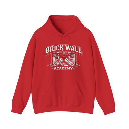 Brick Wall Academy Hockey Hoodie — Goalie Mask & Net Pullover