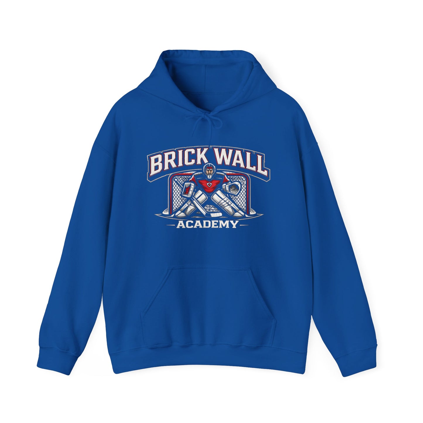 Brick Wall Academy Hockey Hoodie — Goalie Mask & Net Pullover