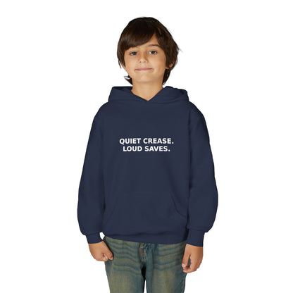 Youth Hoodie — “Quiet Crease. Loud Saves.” Soft Black Pullover for Young Goalkeepers