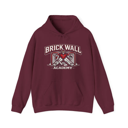 Brick Wall Academy Hockey Hoodie — Goalie Mask & Net Pullover
