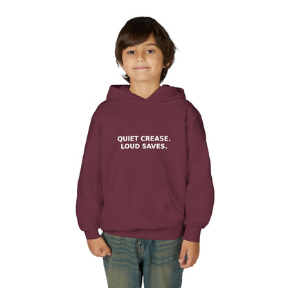 Youth Hoodie — “Quiet Crease. Loud Saves.” Soft Black Pullover for Young Goalkeepers