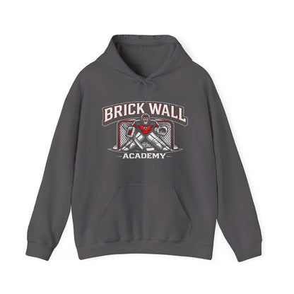 Brick Wall Academy Hockey Hoodie — Goalie Mask & Net Pullover