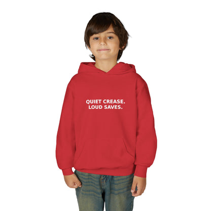 Youth Hoodie — “Quiet Crease. Loud Saves.” Soft Black Pullover for Young Goalkeepers