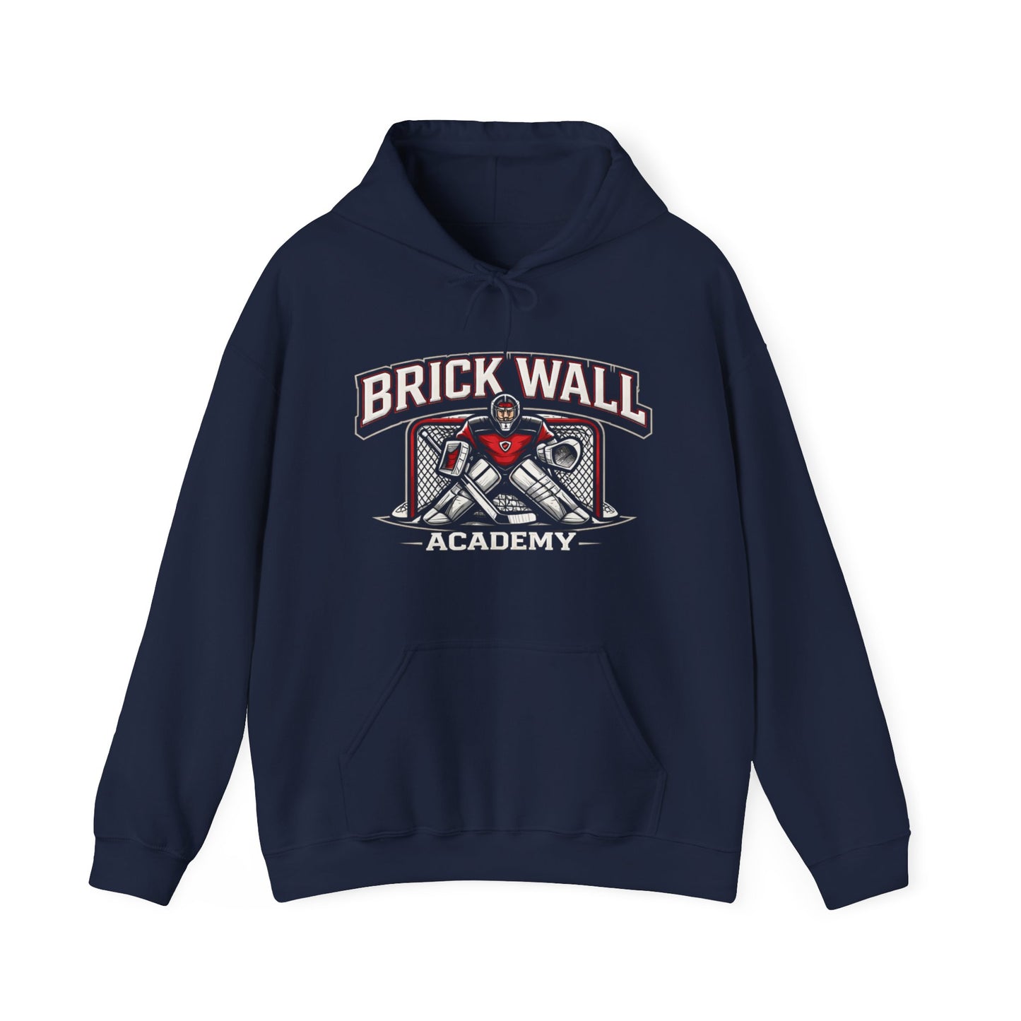 Brick Wall Academy Hockey Hoodie — Goalie Mask & Net Pullover