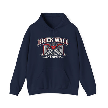 Brick Wall Academy Hockey Hoodie — Goalie Mask & Net Pullover