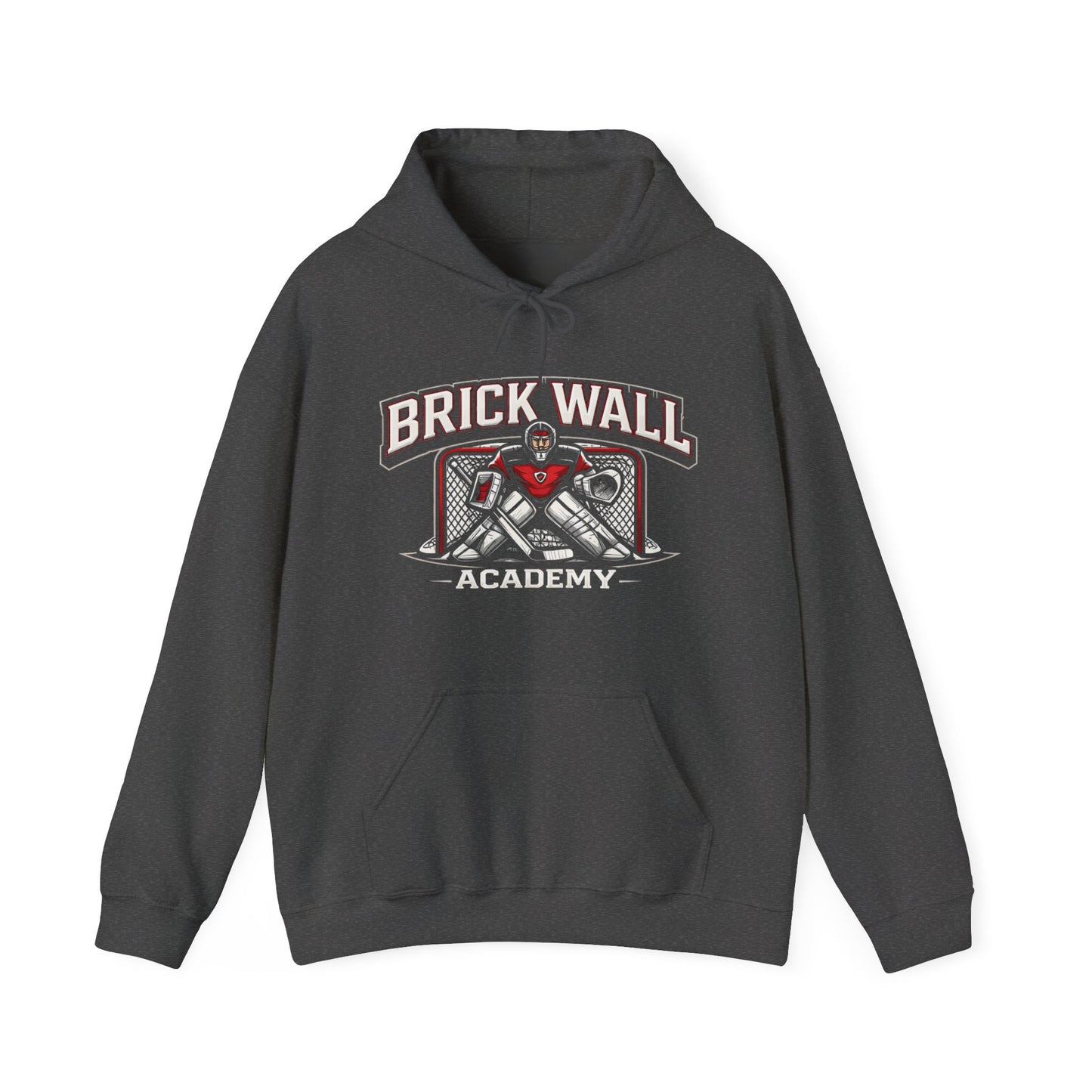 Brick Wall Academy Hockey Hoodie — Goalie Mask & Net Pullover