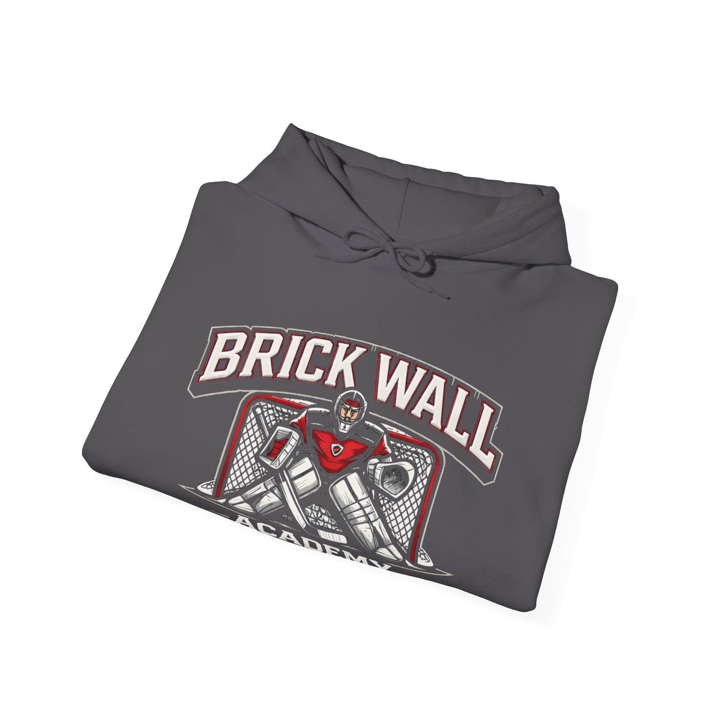 Brick Wall Academy Hockey Hoodie — Goalie Mask & Net Pullover