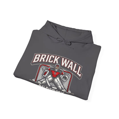 Brick Wall Academy Hockey Hoodie — Goalie Mask & Net Pullover